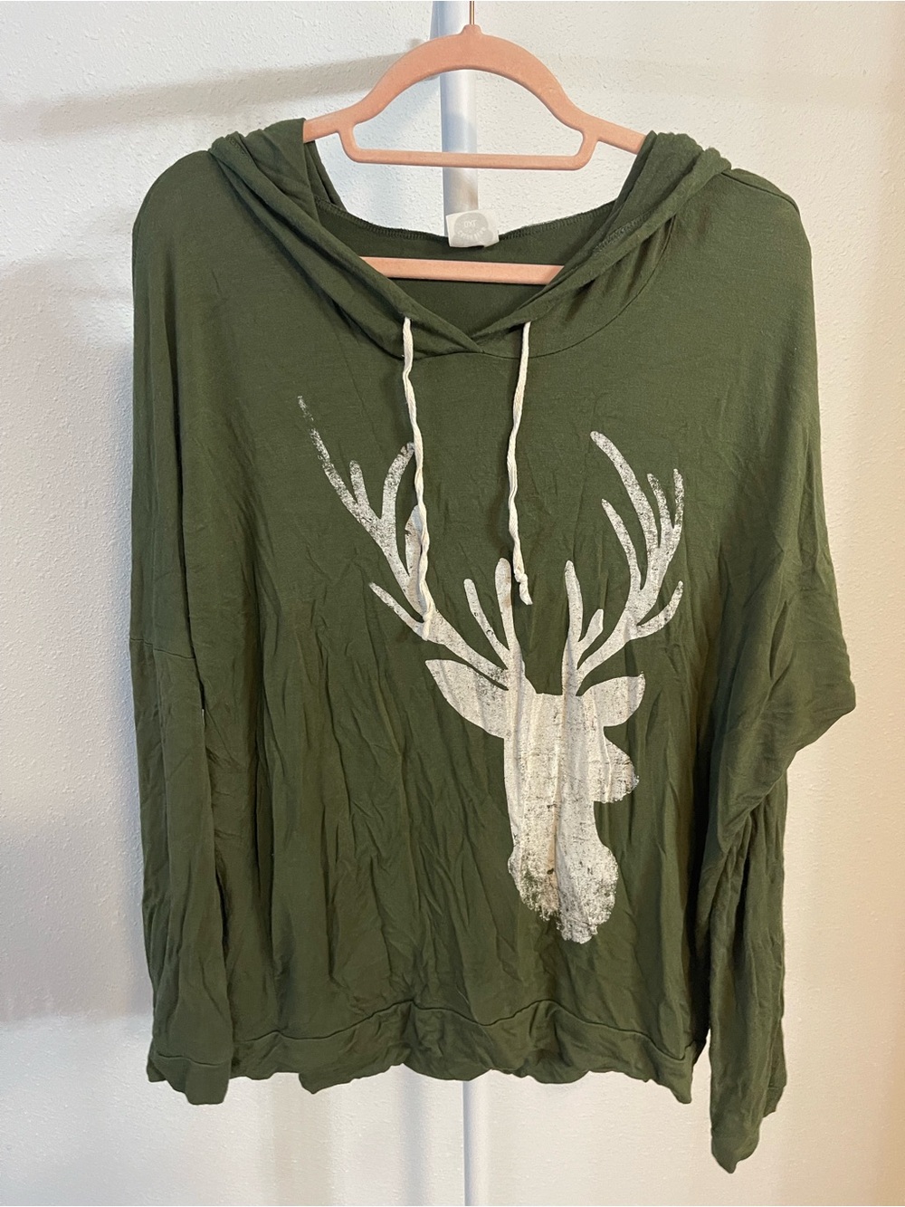 Color bear xl Olive Green Hoodie Top with White Deer Graphic